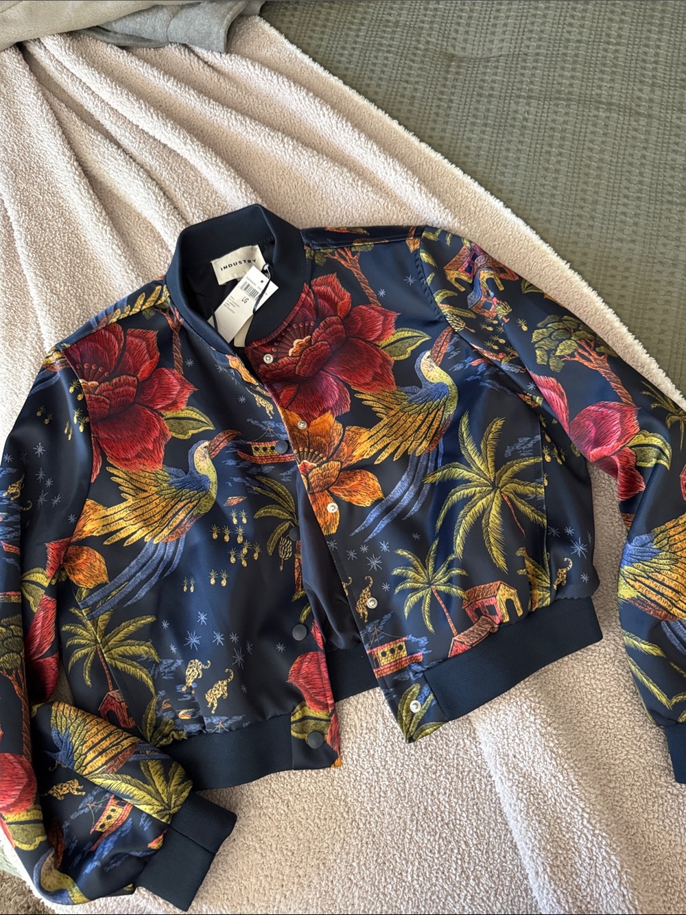 Industry cropped Tropical Print Bomber Jacket - Navy Multicolor